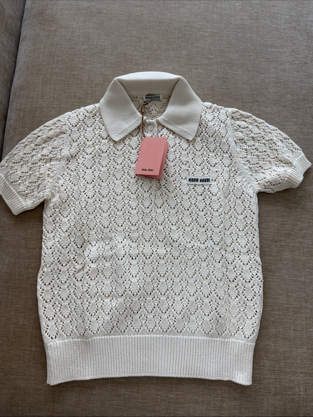 Miu Miu Cream Lace-Knit Polo Shirt size Small but see measurements